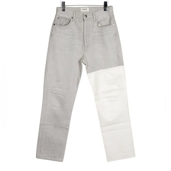 AGOLDE Pieced '90s High-Rise Leather & Denim Straight-Leg Jeans 30 - Picture 2 of 6